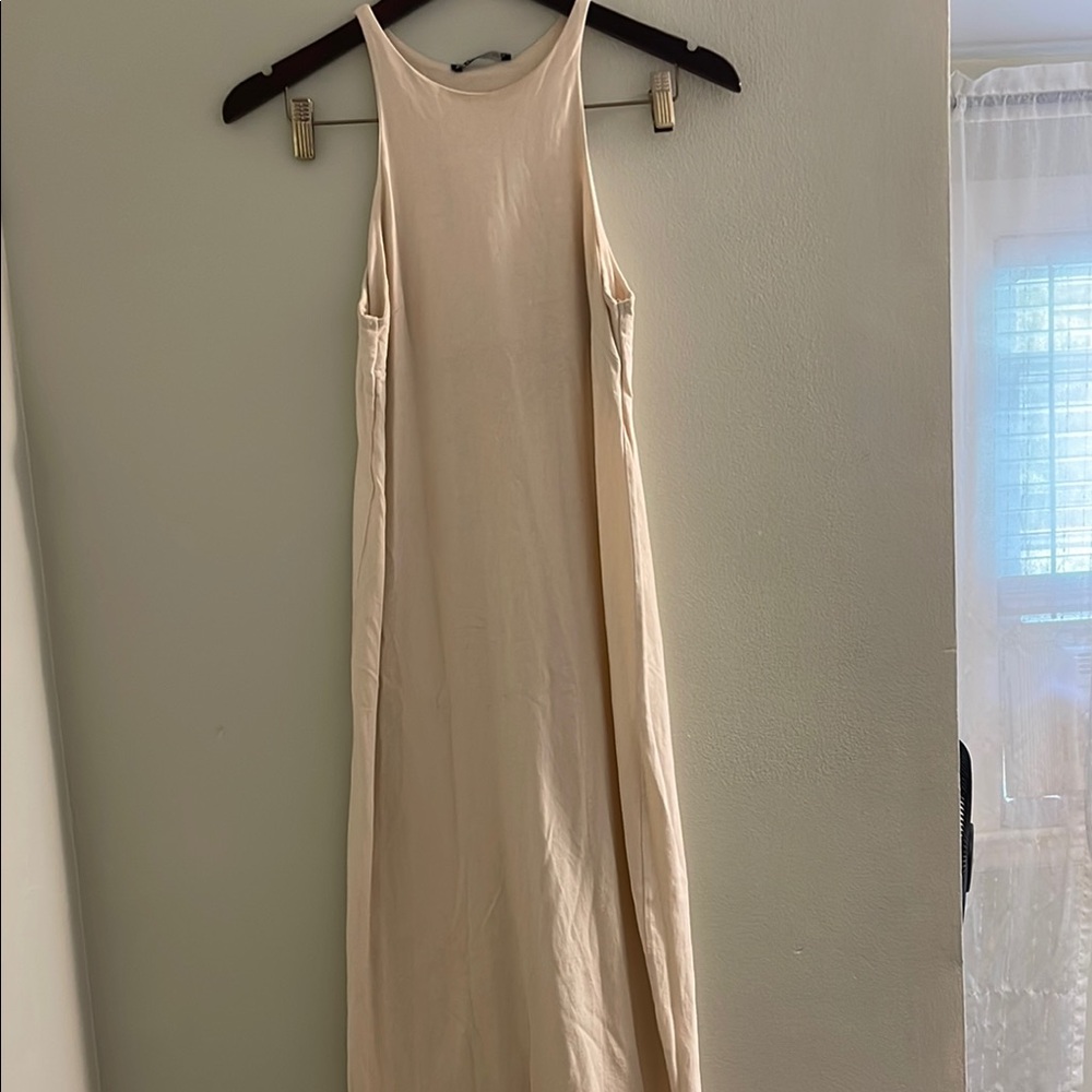 Zara Tan Halter Sheath Maxi Dress